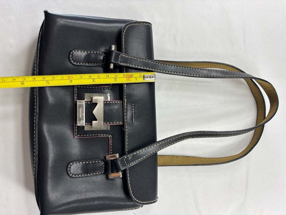 Mondani Black Leather Shoulder Bag with Silver-Tone Buckle - Picture 9 of 9